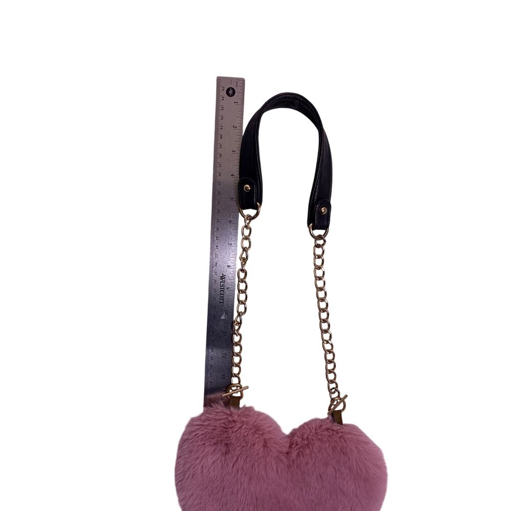 Fuzzy Heart Y2K Purse Gold Pink Coquette Kawaii Shoulder Bag Cute Aesthetic - Picture 4 of 5